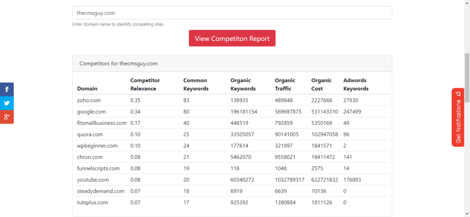 Search Competition Tool