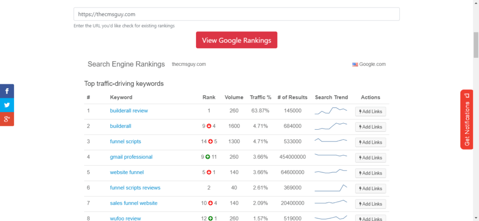 Search Rankings Tool